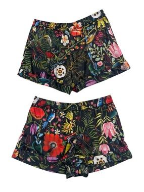 Anthropologie Printed Boxer Shorts Med Black Catherine Nolin Satin Botanical